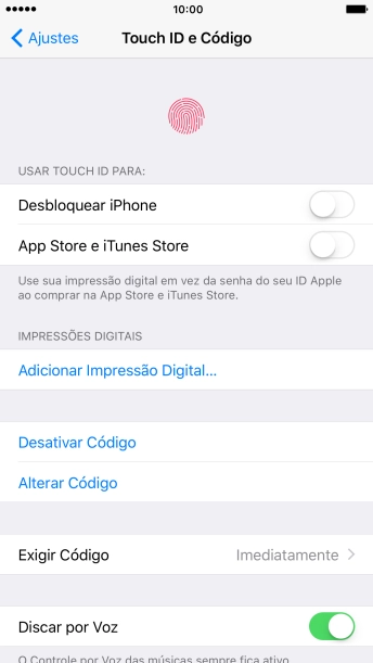 Pressione Desativar Código, e digite o código de bloqueio do celular. Pressione Desativar Código, e digite o código de bloqueio do celular.