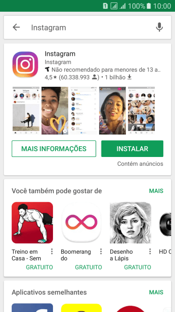 Pressione Instagram. Pressione Instagram.
