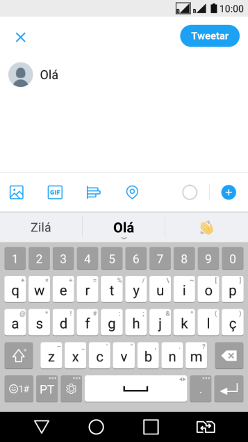 Digite o texto desejado, e pressione Tweetar. Digite o texto desejado, e pressione Tweetar.