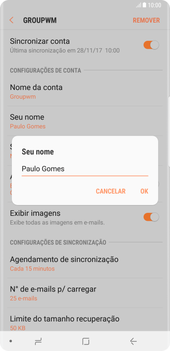 Digite o nome do remetente, e pressione OK. Digite o nome do remetente, e pressione OK.
