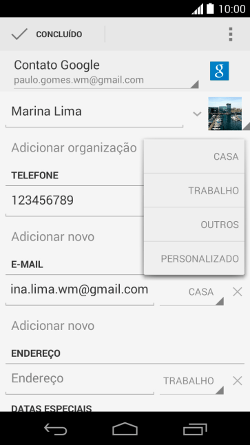 Pressione o tipo de e-mail desejado. Pressione o tipo de e-mail desejado.