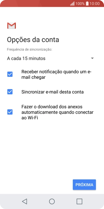 Se a tela mostrar essa imagem, sua conta foi reconhecida e configurada automaticamente. Siga as instruções da tela para inserir mais informações e finalizar a configuração. Se a tela mostrar essa imagem, sua conta foi reconhecida e configurada automaticamente. Siga as instruções da tela para inserir mais informações e finalizar a configuração.
