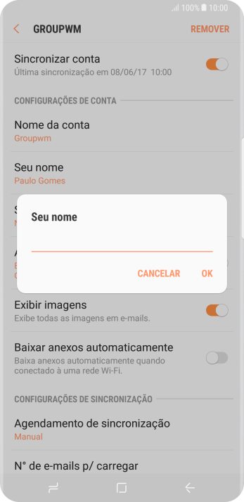 Digite o nome do remetente, e pressione OK. Digite o nome do remetente, e pressione OK.