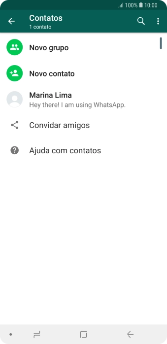 Pressione o ícone de busca, e digite as primeiras letras do nome do contato. Pressione o ícone de busca, e digite as primeiras letras do nome do contato.