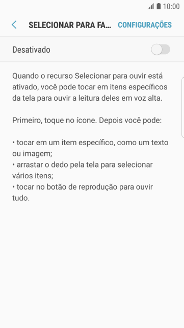 Pressione o indicador para ativar a função. Pressione o indicador para ativar a função.
