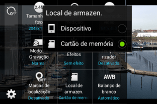 Pressione Dispositivo para salvar as fotos na memória do celular. Pressione Dispositivo para salvar as fotos na memória do celular.