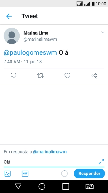 Escreva a resposta desejada, e pressione Responder. Escreva a resposta desejada, e pressione Responder.