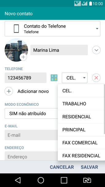 Pressione o tipo de número desejado. Pressione o tipo de número desejado.
