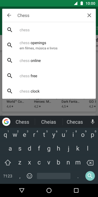 Insira o nome ou assunto do app desejado, e pressione o ícone de busca. Insira o nome ou assunto do app desejado, e pressione o ícone de busca.