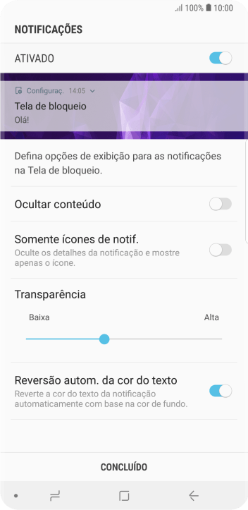 Pressione o indicador ao lado das configurações desejadas. Pressione o indicador ao lado das configurações desejadas.