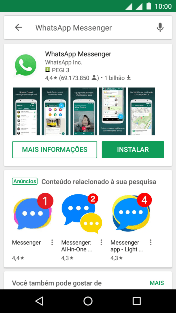 Pressione WhatsApp Messenger. Pressione WhatsApp Messenger.