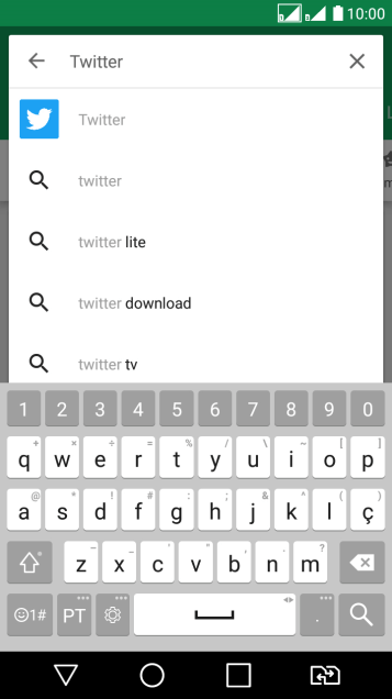 Digite Twitter e pressione o ícone de busca. Digite Twitter e pressione o ícone de busca.