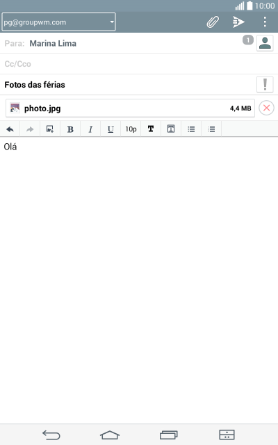 Pressione o ícone de enviar, quando terminar de escrever seu e-mail. Pressione o ícone de enviar, quando terminar de escrever seu e-mail.
