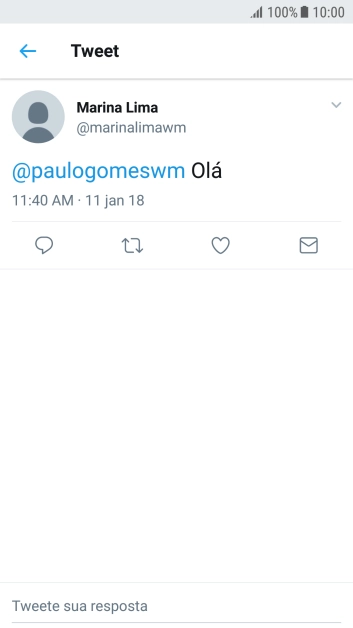 Pressione o ícone de responder. Pressione o ícone de responder.