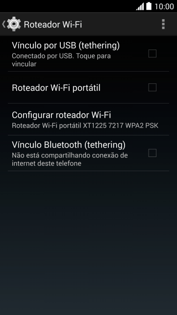 Pressione Vinculo por USB (tethering) para ativar a função. Agora está estabelecida a conexão de Internet do computador via celular. Pressione Vinculo por USB (tethering) para ativar a função. Agora está estabelecida a conexão de Internet do computador via celular.