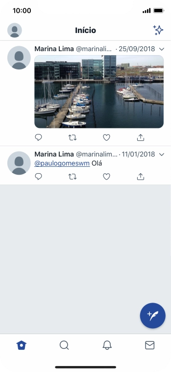 Pressione o ícone de novo tweet. Pressione o ícone de novo tweet.
