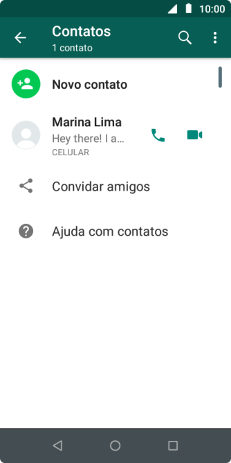Pressione o ícone de busca, e digite as primeiras letras do nome do contato. Pressione o ícone de busca, e digite as primeiras letras do nome do contato.