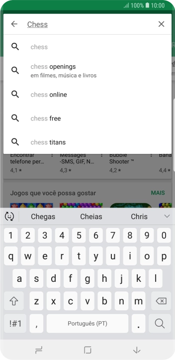 Insira o nome ou assunto do app desejado, e pressione o ícone de busca. Insira o nome ou assunto do app desejado, e pressione o ícone de busca.