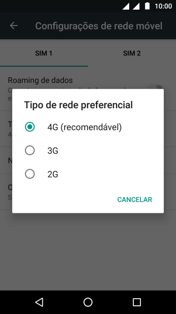 Pressione o tipo de rede. Pressione o tipo de rede.