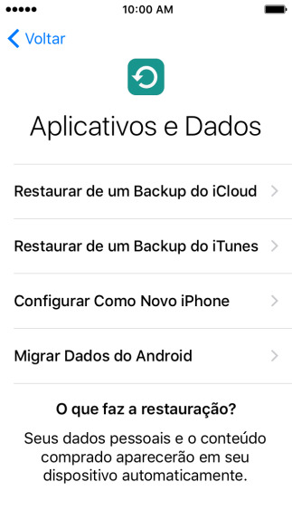 Pressione Restaurar de um Backup do iCloud. Pressione Restaurar de um Backup do iCloud.