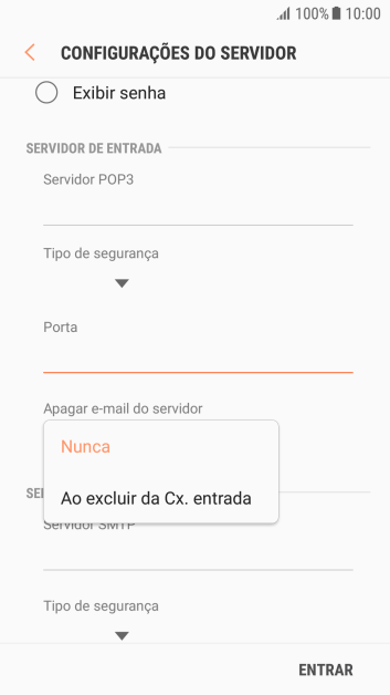 Pressione Nunca para manter os e-mails no servidor, quando você apagá-los do celular. Pressione Nunca para manter os e-mails no servidor, quando você apagá-los do celular.