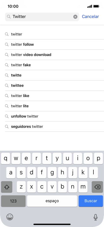 Digite Twitter, e pressione Buscar. Digite Twitter, e pressione Buscar.