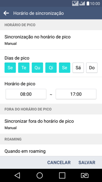 Pressione Sincronizar fora do horário de pico. Pressione Sincronizar fora do horário de pico.