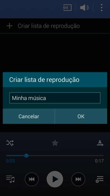 Digite o nome da lista de reprodução, e pressione OK. Digite o nome da lista de reprodução, e pressione OK.