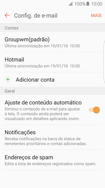 Pressione a conta de e-mail desejada. Pressione a conta de e-mail desejada.