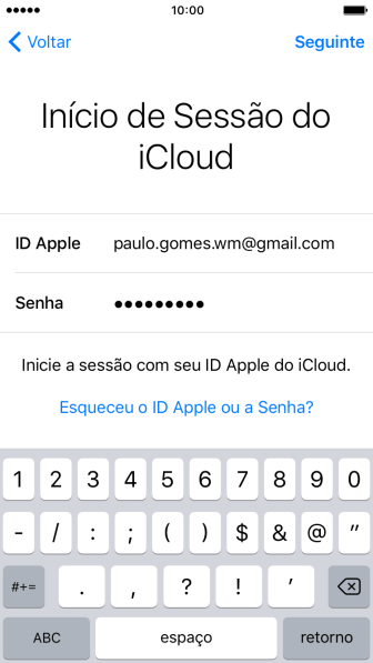 Pressione Seguinte, e siga as indicações da tela para proteger seu Apple ID com uma pergunta de segurança. Pressione Seguinte, e siga as indicações da tela para proteger seu Apple ID com uma pergunta de segurança.
