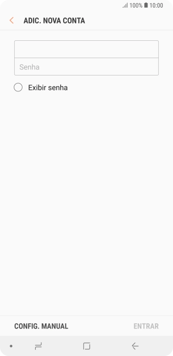 Pressione Senha e digite a senha da sua conta e-mail. Pressione Senha e digite a senha da sua conta e-mail.