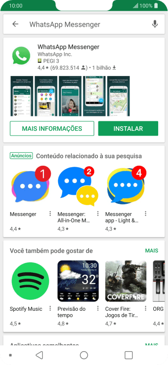 Pressione WhatsApp Messenger. Pressione WhatsApp Messenger.