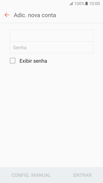 Pressione Senha e digite a senha da sua conta e-mail. Pressione Senha e digite a senha da sua conta e-mail.