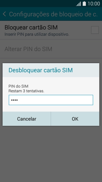 Digite um código PIN de quatro cifras e pressione OK. O código PIN padrão é 1010. Digite um código PIN de quatro cifras e pressione OK. O código PIN padrão é 1010.