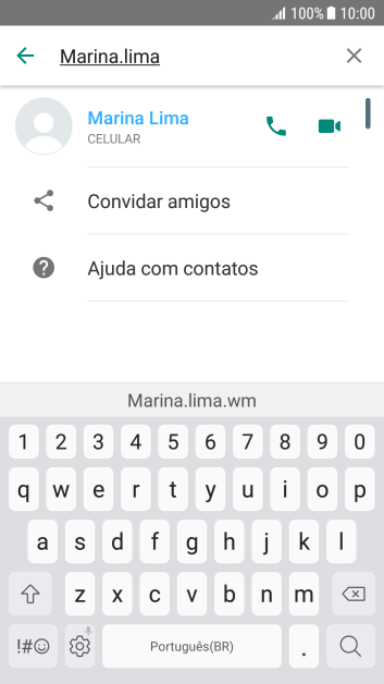 Pressione o ícone de chamada de voz para realizar uma chamada de voz para o contato. Pressione o ícone de chamada de voz para realizar uma chamada de voz para o contato.