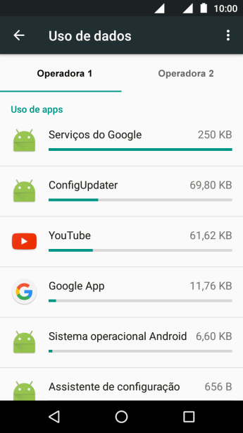 O uso de dados para cada aplicativo é mostrado ao lado do nome do aplicativo. O uso de dados para cada aplicativo é mostrado ao lado do nome do aplicativo.