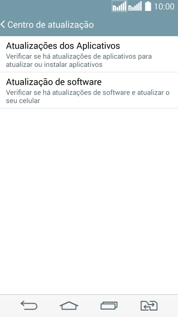 Pressione Atualização de software. Se uma nova versão de software estiver disponível, ela será mostrada na tela.
Siga as indicações do visor para atualizar o software do celular. Pressione Atualização de software. Se uma nova versão de software estiver disponível, ela será mostrada na tela.
Siga as indicações do visor para atualizar o software do celular.