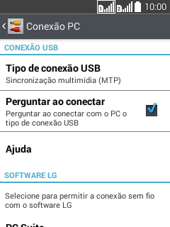 Pressione Tipo de conexão USB. Pressione Tipo de conexão USB.