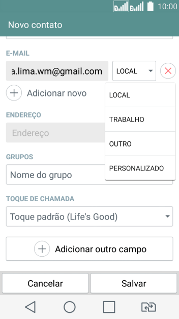 Pressione o tipo de e-mail desejado. Pressione o tipo de e-mail desejado.