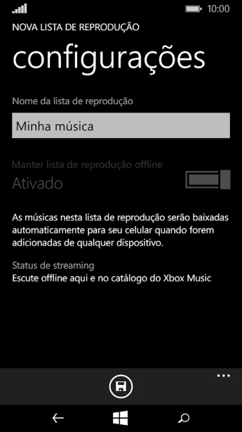 Digite o nome da lista de reprodução, e pressioneo ícone de salvar. Digite o nome da lista de reprodução, e pressioneo ícone de salvar.