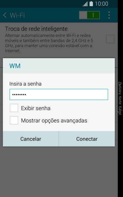 Digite a senha da sua conta da rede Wi-Fi, e pressione Conectar. Digite a senha da sua conta da rede Wi-Fi, e pressione Conectar.