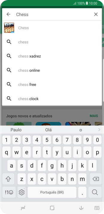 Insira o nome ou assunto do app desejado, e pressione o ícone de busca. Insira o nome ou assunto do app desejado, e pressione o ícone de busca.