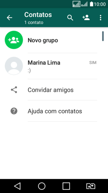 Pressione o ícone de busca, e digite as primeiras letras do nome do contato. Pressione o ícone de busca, e digite as primeiras letras do nome do contato.