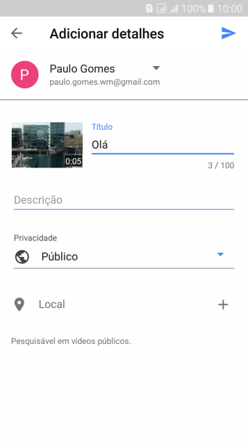 Escreva o texto desejado, e pressione o ícone de upload. Escreva o texto desejado, e pressione o ícone de upload.