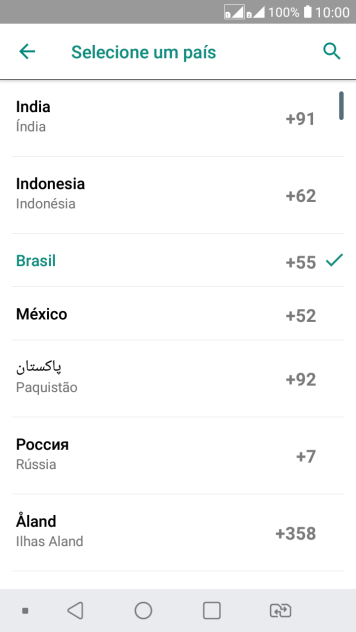 Pressione o país desejado. Pressione o país desejado.