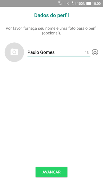 Digite o nome do usuário, e pressione AVANÇAR. Digite o nome do usuário, e pressione AVANÇAR.