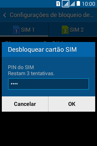 Digite um código PIN de quatro cifras e pressione OK. O código PIN padrão é 1010. Digite um código PIN de quatro cifras e pressione OK. O código PIN padrão é 1010.