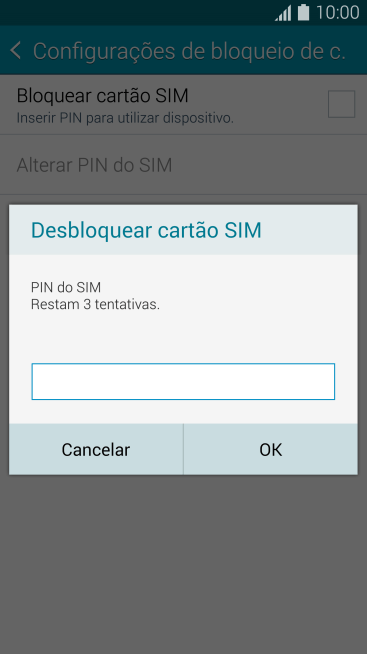 Digite um código PIN de quatro cifras e pressione OK. O código PIN padrão é 1010. Digite um código PIN de quatro cifras e pressione OK. O código PIN padrão é 1010.