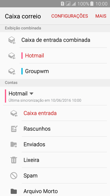 Pressione a caixa de entrada abaixo da conta de e-mail desejada. Pressione a caixa de entrada abaixo da conta de e-mail desejada.