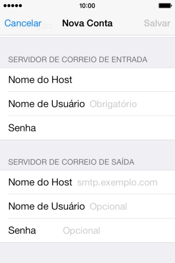 Pressione Nome de Usuário, e digite o nome de usuário da sua conta e-mail. Pressione Nome de Usuário, e digite o nome de usuário da sua conta e-mail.